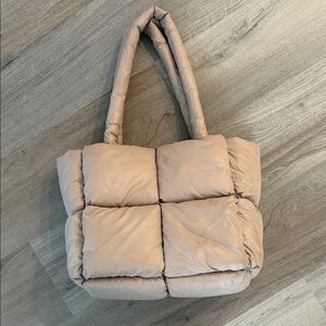 Puffer Tan Quilted Tote Bag